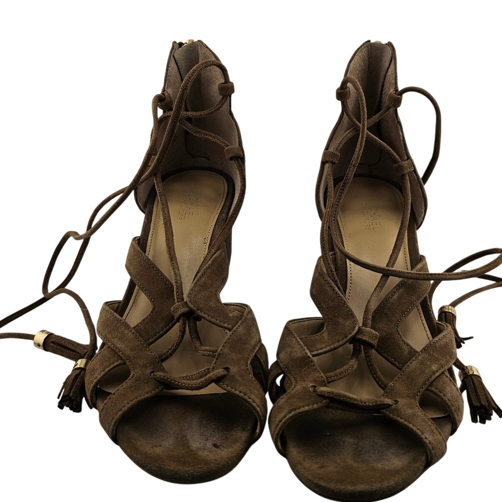 Michael Kors Suede Lace Up Block Heel Sandals Brown Women's Size 6.5M‎ GUC